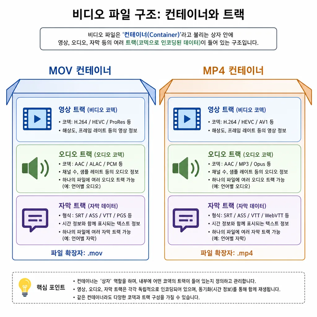 MOV와 MP4 컨테이너 및 코덱 차이