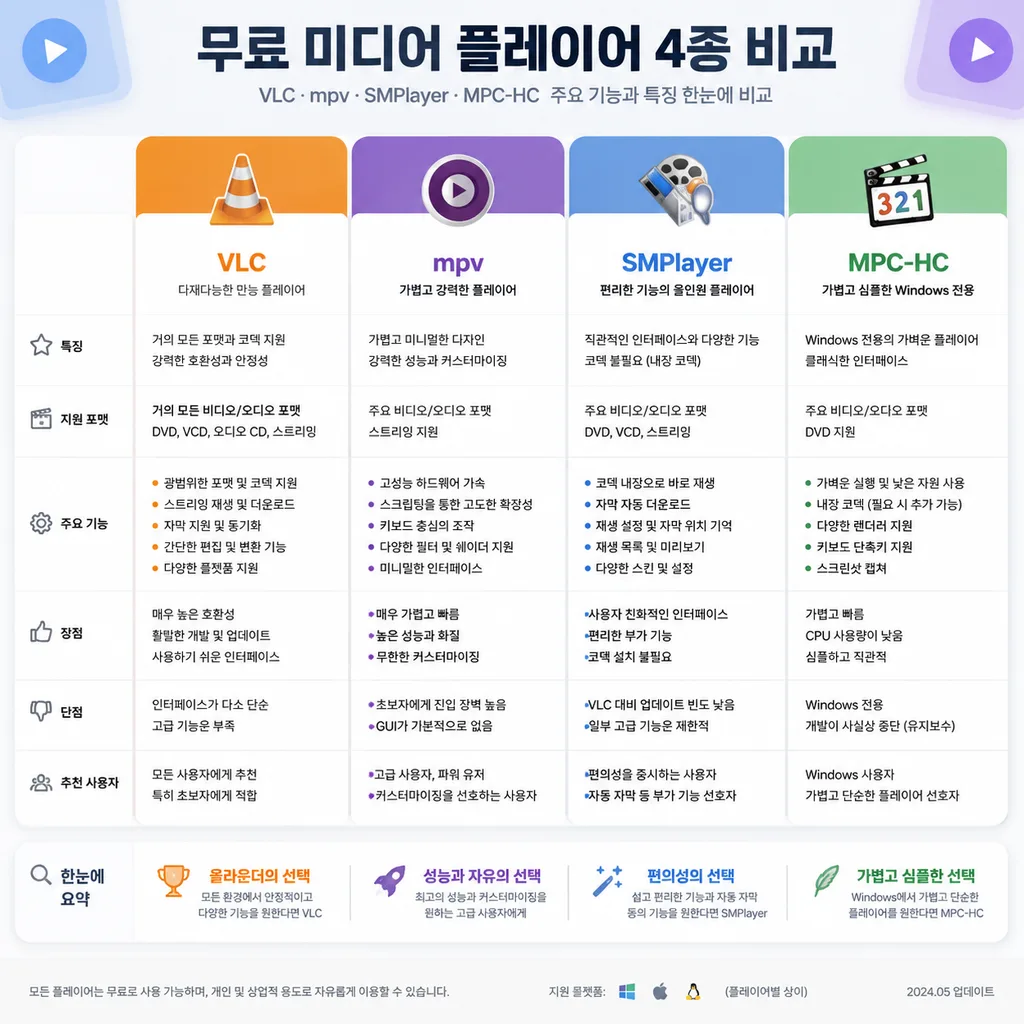 자막 싱크 조절 가능한 무료 미디어 플레이어 비교