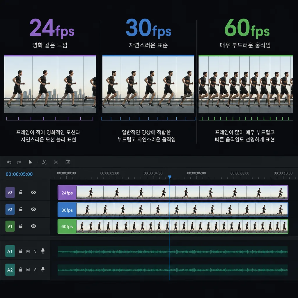 동영상 FPS 변경 방법을 설명하는 프레임레이트 비교 이미지